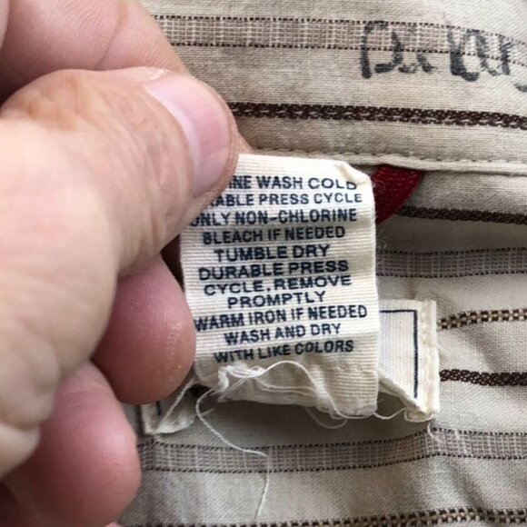 Dockers Mens Shirt Size XL Long Sleeve Pinstriped Button Up Casual Beige Retro - Picture 8 of 10